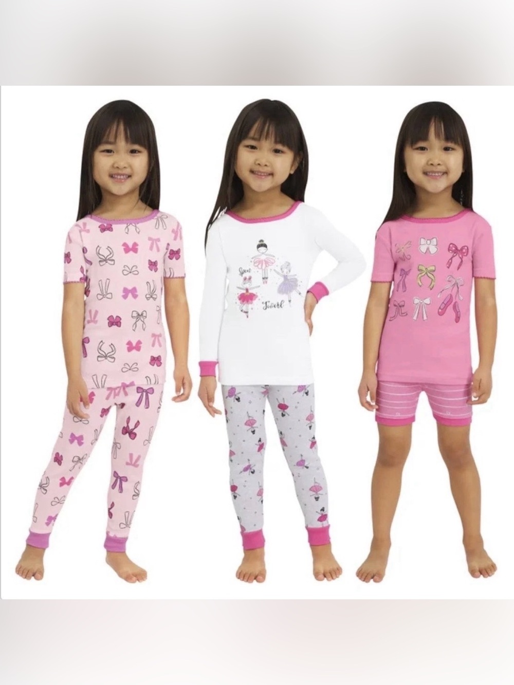 Koala Kids Pink & White Ballerina Print Pajama Trio